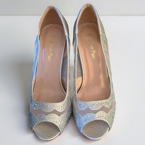Silver Peep-Toe Heels